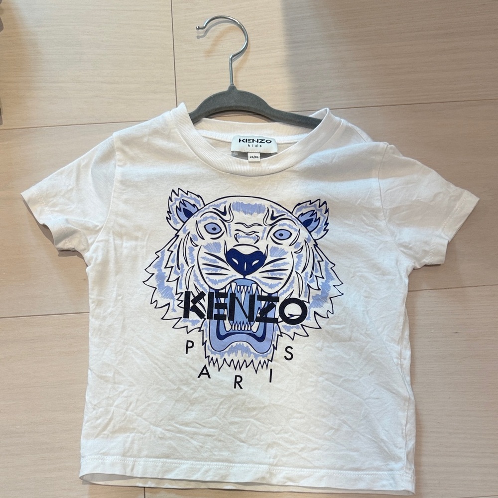 Kenzo Kids White T-Shirt with Blue Tiger Graphic 2T unisex